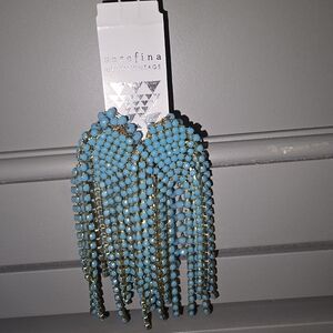 New Anthropologie Blue Beaded Fringe Earrings